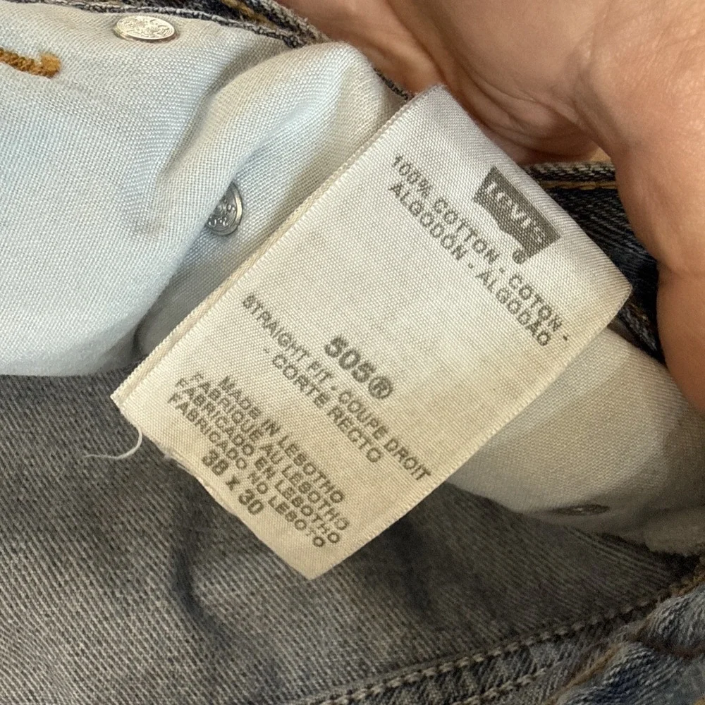 Levis 505 Jeans Mens 38x30 Blue Denim Straight Leg Zip Regular‎ Fit 100% Cotton